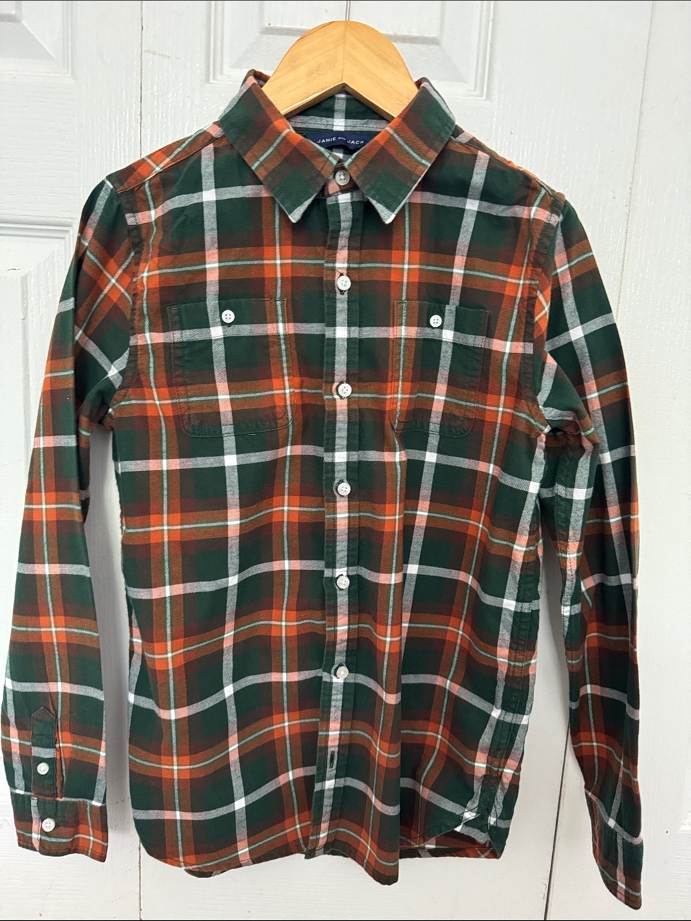 Janie and Jack Green & Orange Plaid Button-Down Shirt size 12 Boy